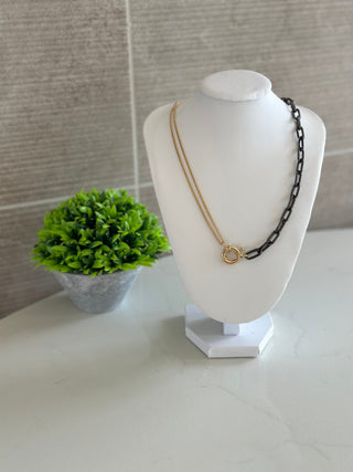 Black Double Chain Link Gold Necklace
