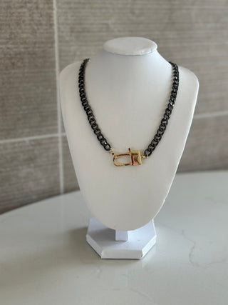 Black and Gold Lock Necklace