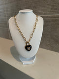 Black Enamel Heart 18k Gold Plated Necklace