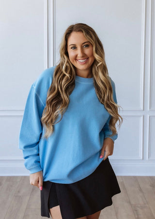 NEON BLUE - Essential Luxe Corded Crew Sweatshirt